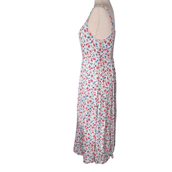 Old Navy Linen Blend Floral Midi Dress Cottagecore Ditsy Milkmaid Feminine sz S - Picture 3 of 8